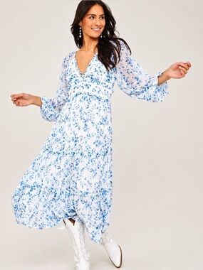 Altard State Billy Patchwork Floral Maxi Long Sleeve Flowy Dress XL